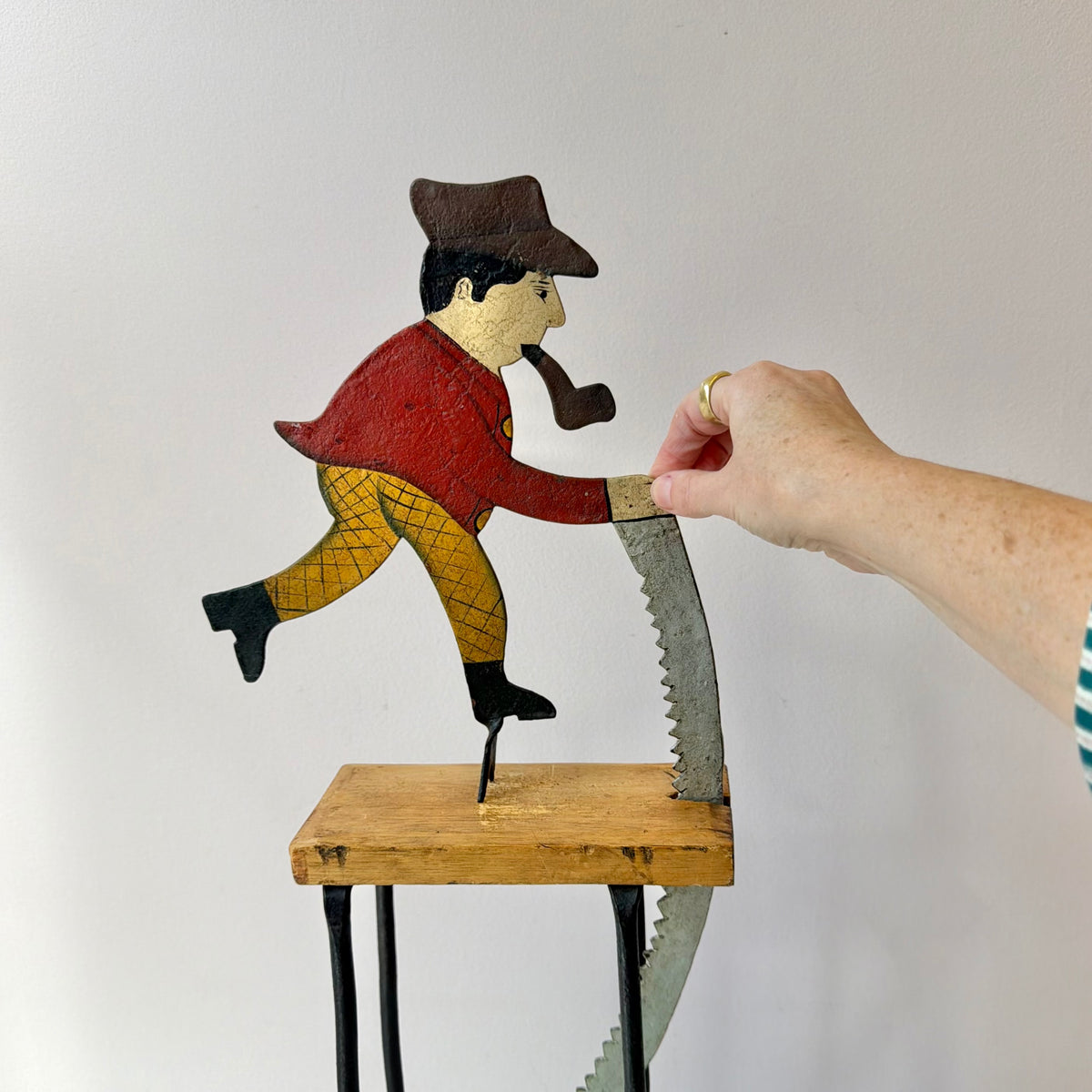 Vintage Folk Art Pendulum Lumberjack Sculpture