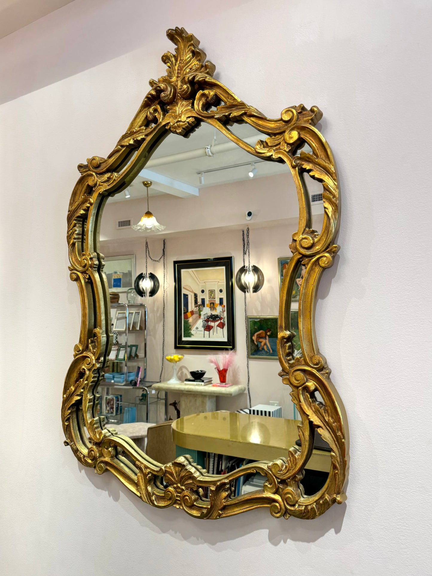 Vintage Large Gold Giltwood Rococo Style Mirror
