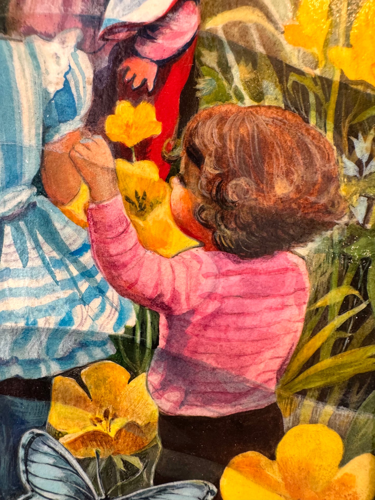 Vintage Small Original Framed "The Buttercup Day" 1982 Acrylic on Board Painting by Phyllis Londraville