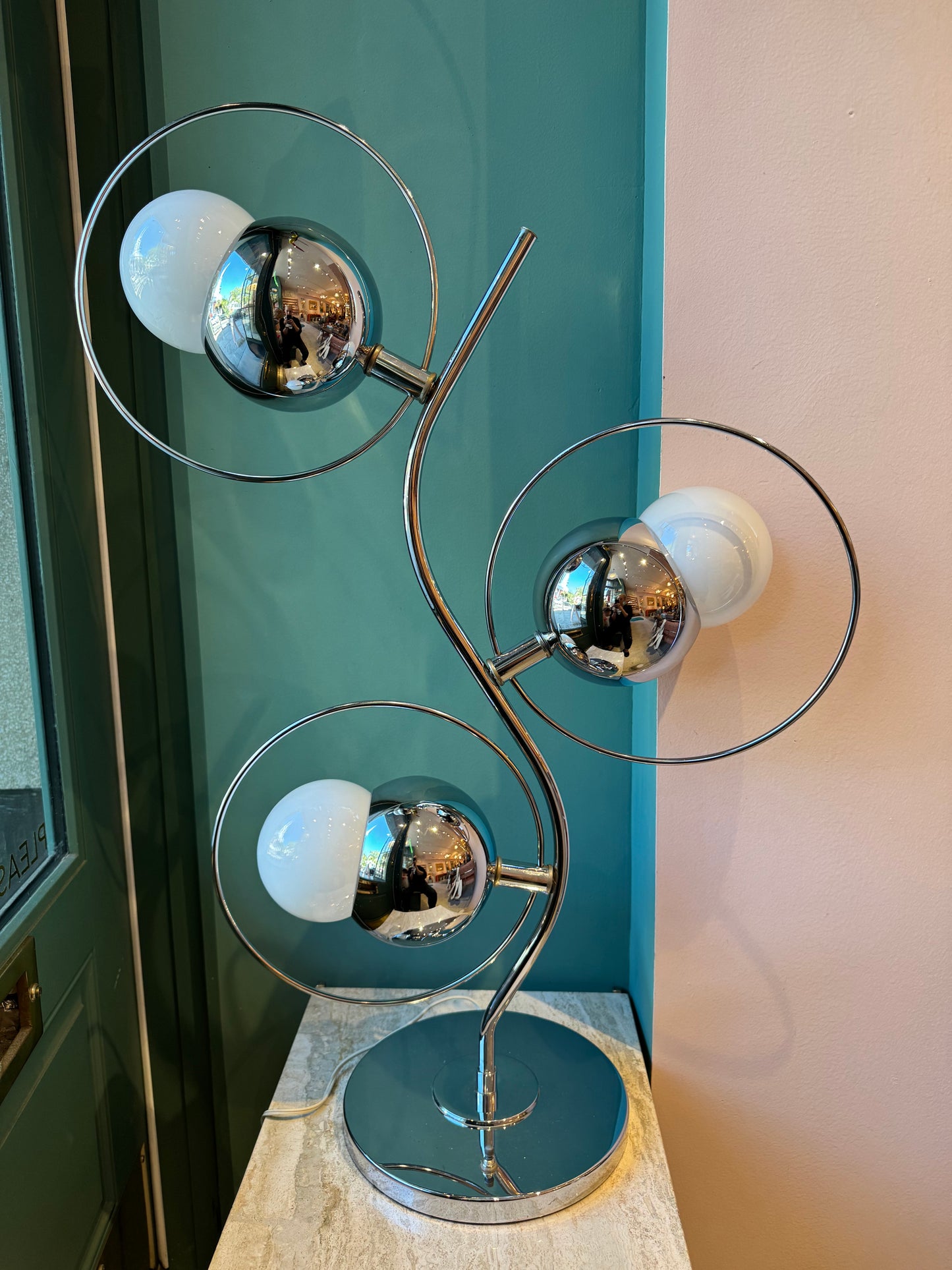 Vintage Robert Sonneman Style Three Globe Chrome Space Age Lamp