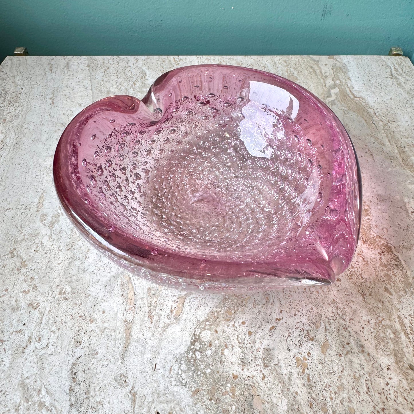 Vintage Signed Pink and Silver Leaf Murano Glass Bowl