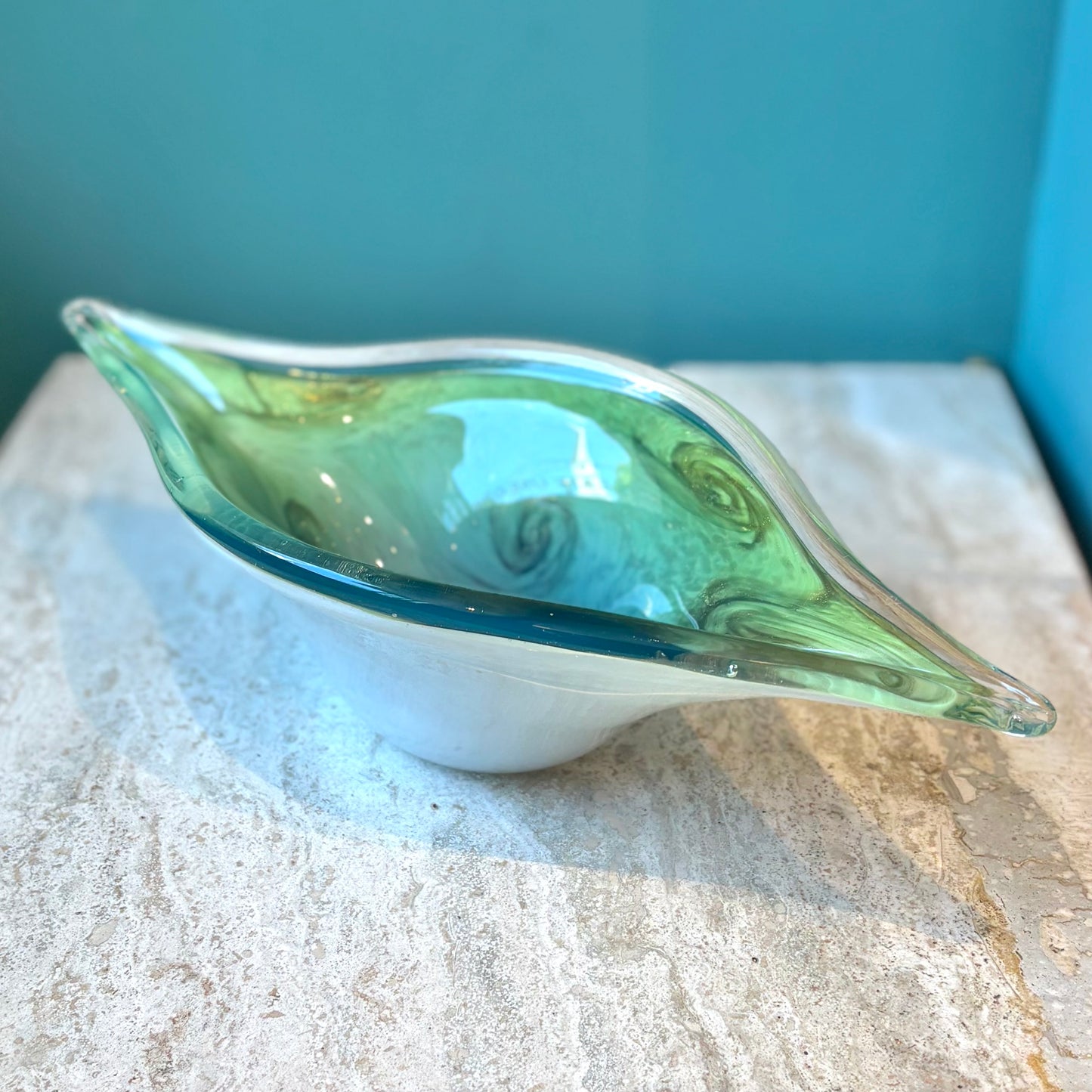 Large Vintage Green and White Cased Glass Bowl