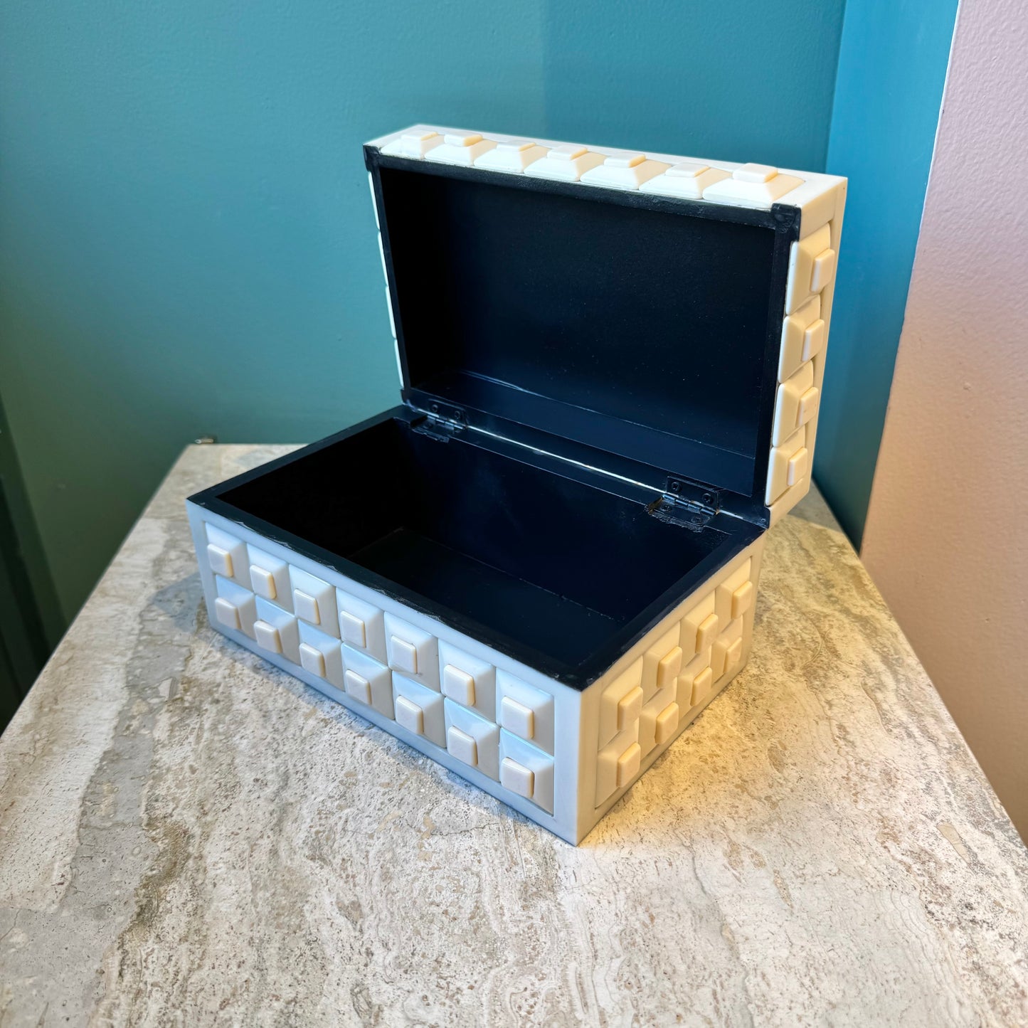 Beige Resin Geometric Decorative Box