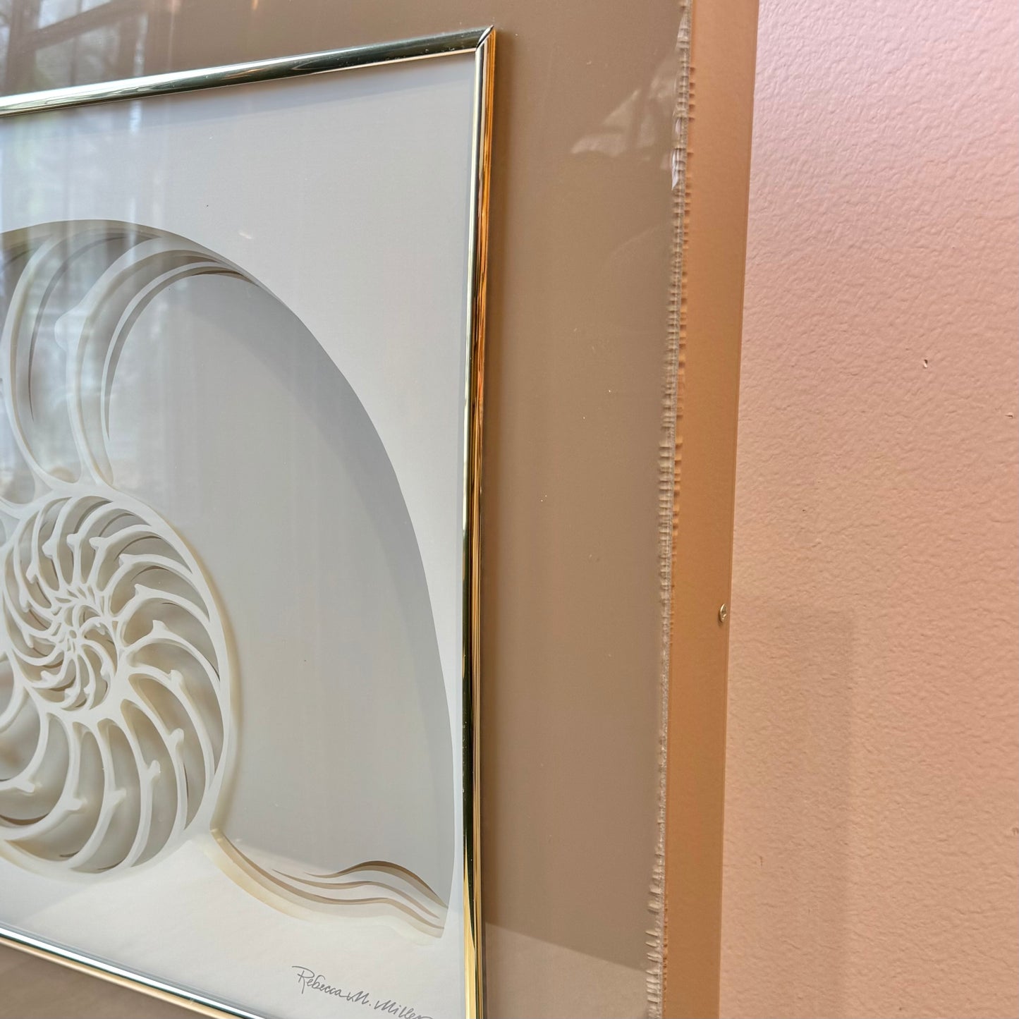 Vintage 1970's Framed 3D Paper Sculpture Shell Artwork by Rebecca Melville Miller for Greg Copeland