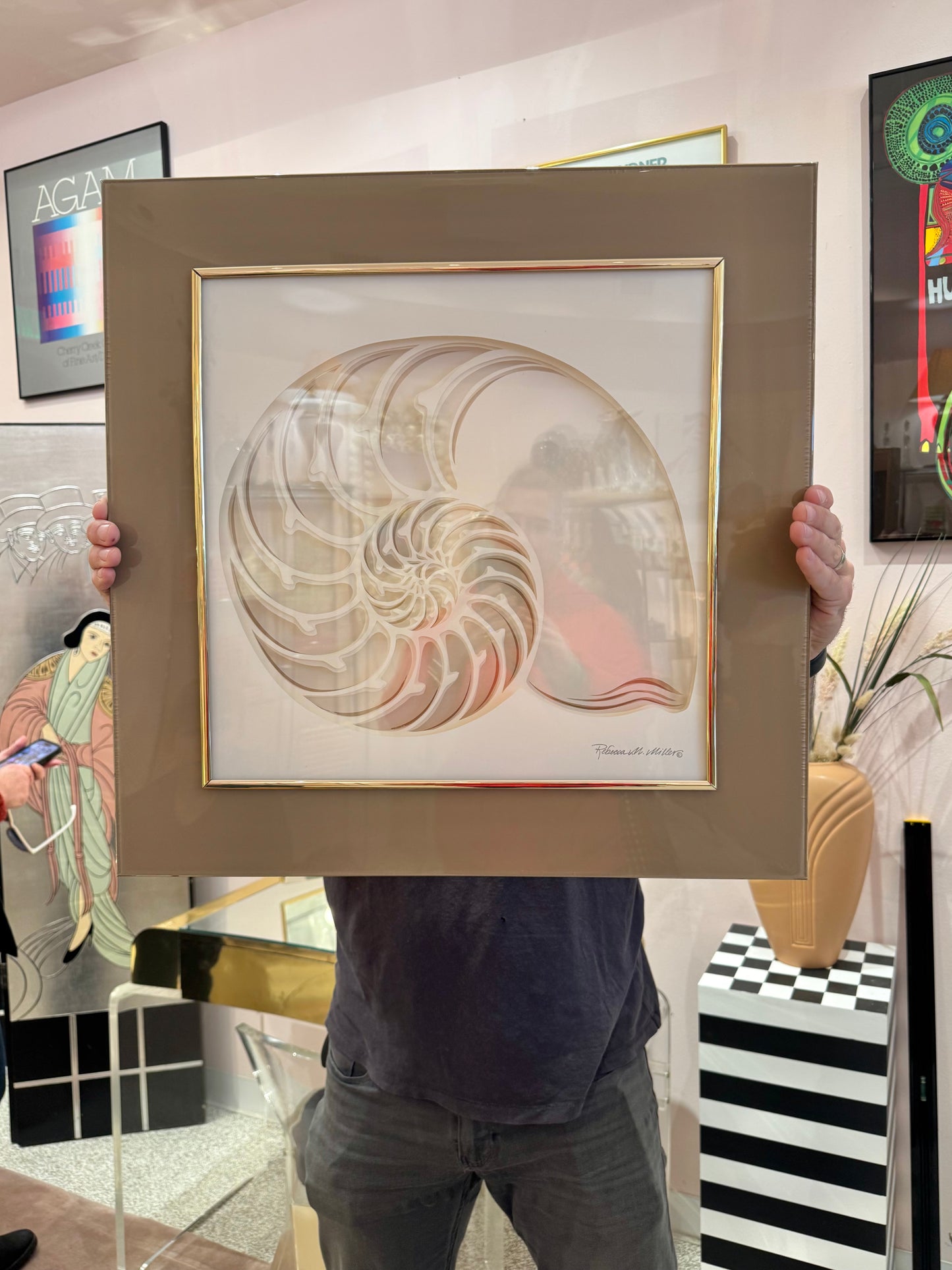 Vintage 1970's Framed 3D Paper Sculpture Shell Artwork by Rebecca Melville Miller for Greg Copeland