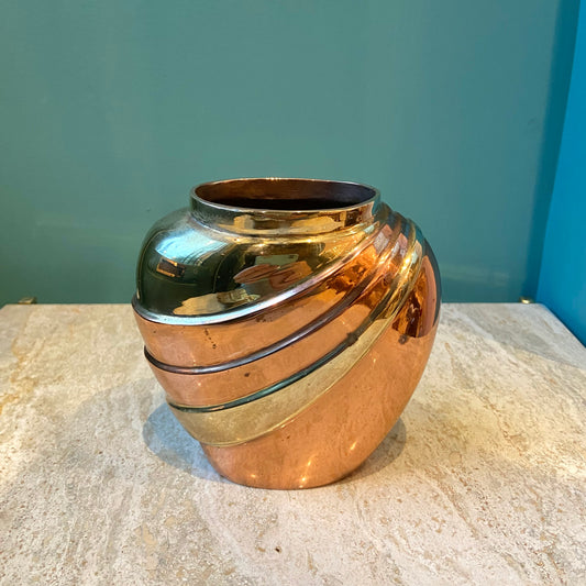 Mini Vintage Brass and Copper Deco Vase