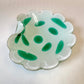 Vintage White and Green Murano Glass Scallop Edged Bowl