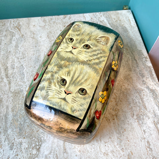 Vintage Kitten Papier Mache Trinket Box