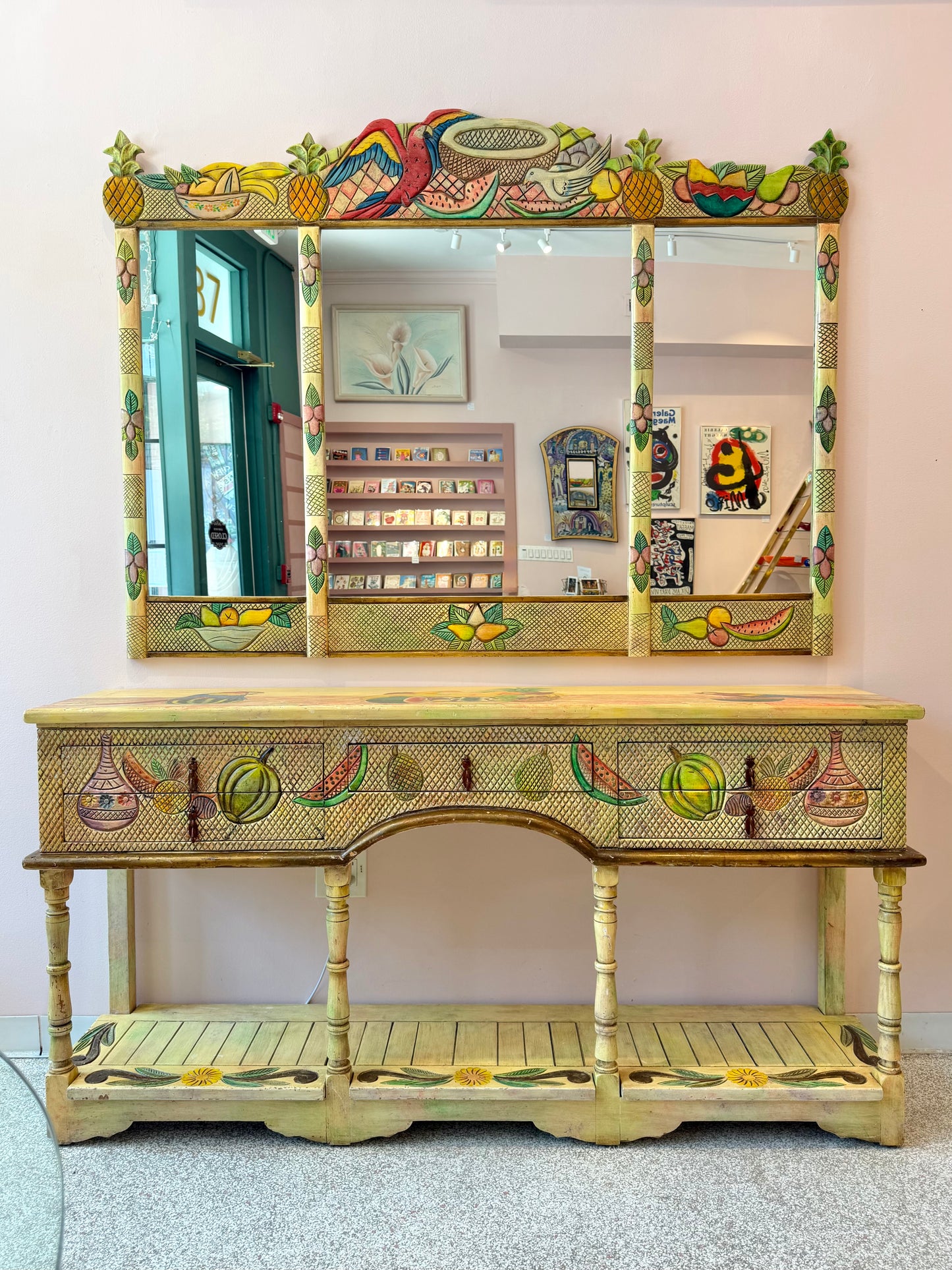 Vintage Hand Crafted Mexican Console and Mirror Set by Diseños Caaesa