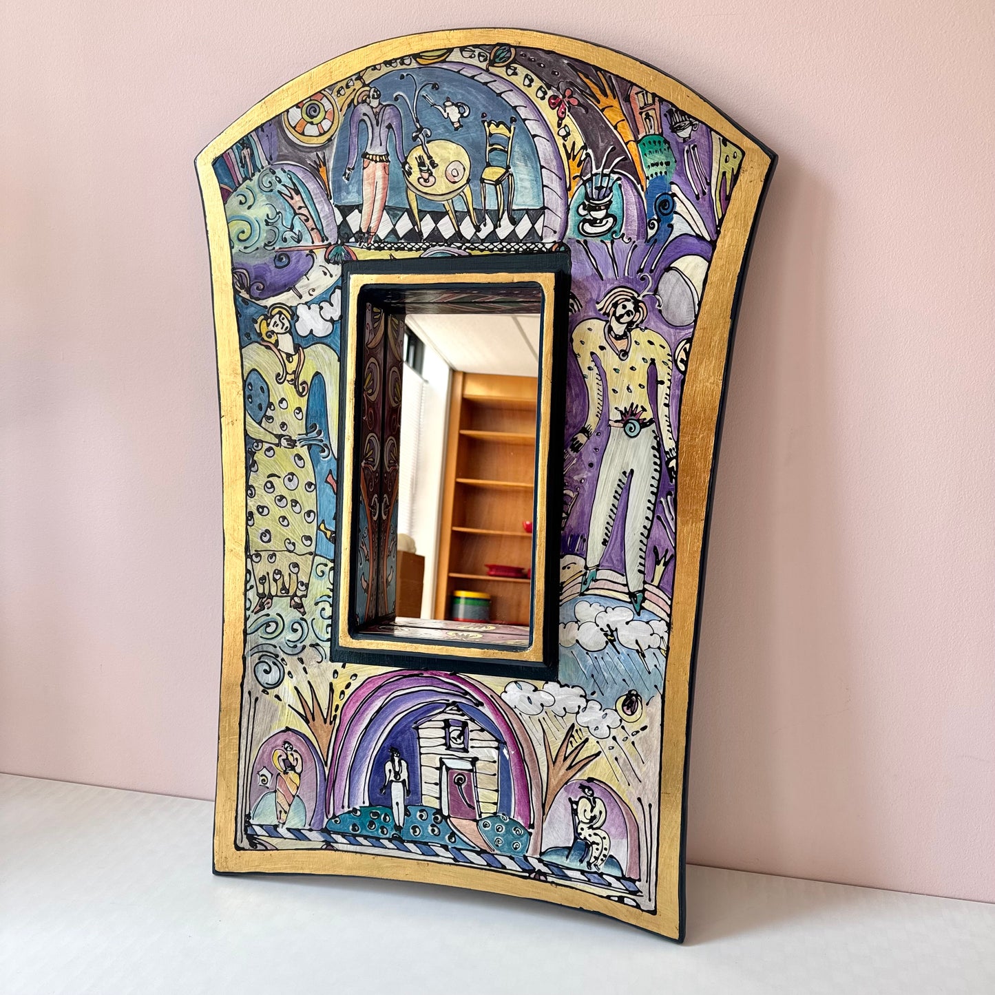 Vintage Hand Painted Whimsical Illustration Art Mirror