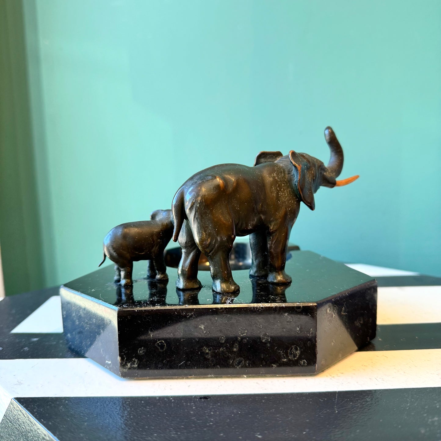 Vintage Black Marble Elephant Ashtray