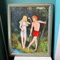 Vintage Original Framed “Couple by a Riverbank 1” Artwork