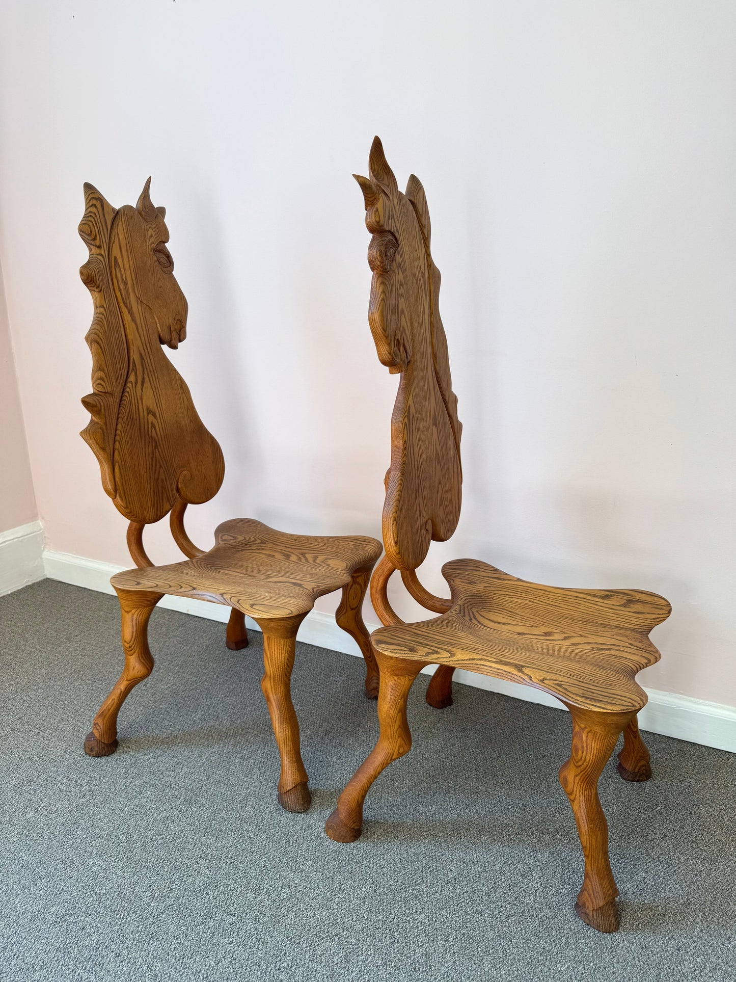 Pair of 1980 Andrew Willner Horse Chairs/Signed and Dated