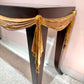 Vintage Dark Wood Console with Gold Gilt Draped Valance Detail
