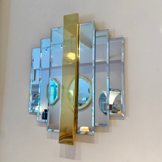 Small Vintage 1980’s Panel Mirror with Brass Detail