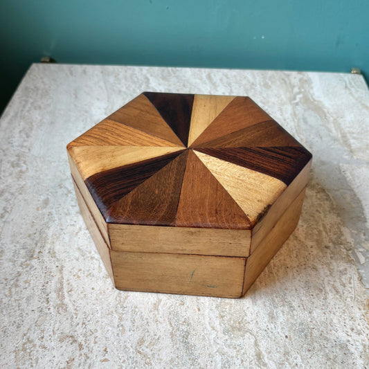 Vintage Hexagonal Mosaic Wood Box