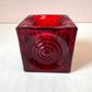 Vintage Pair of Ruby Red Viking Glass Company "Bullseye" Cube Candle Holders