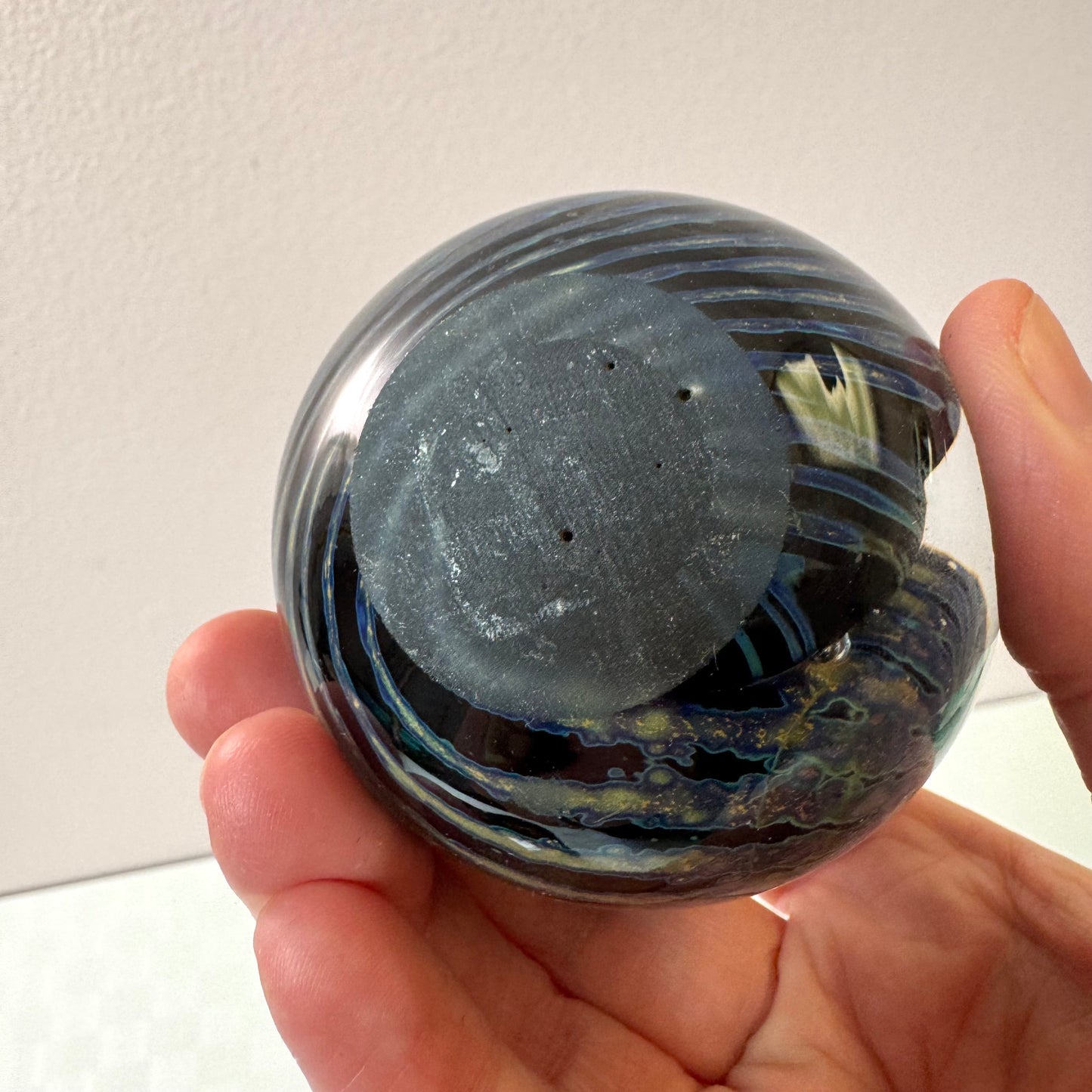 Vintage Black and Blue Striped Murano Glass Paperweight