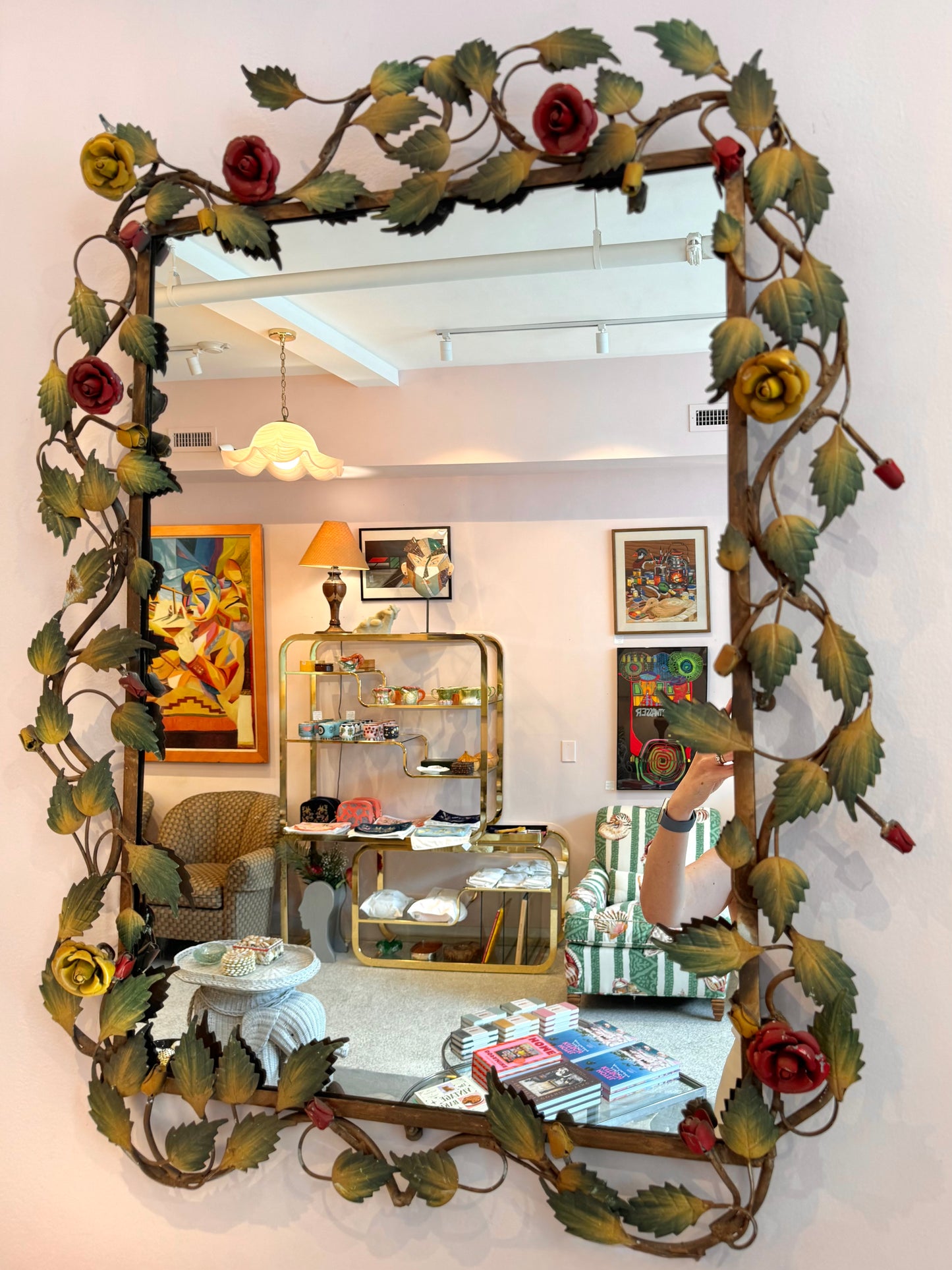 Vintage 1960's Wrought Iron Rose and Vine Mirror
