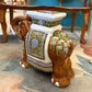 Vintage Hand Painted Brown Ceramic Asian Elephant Plant Stand