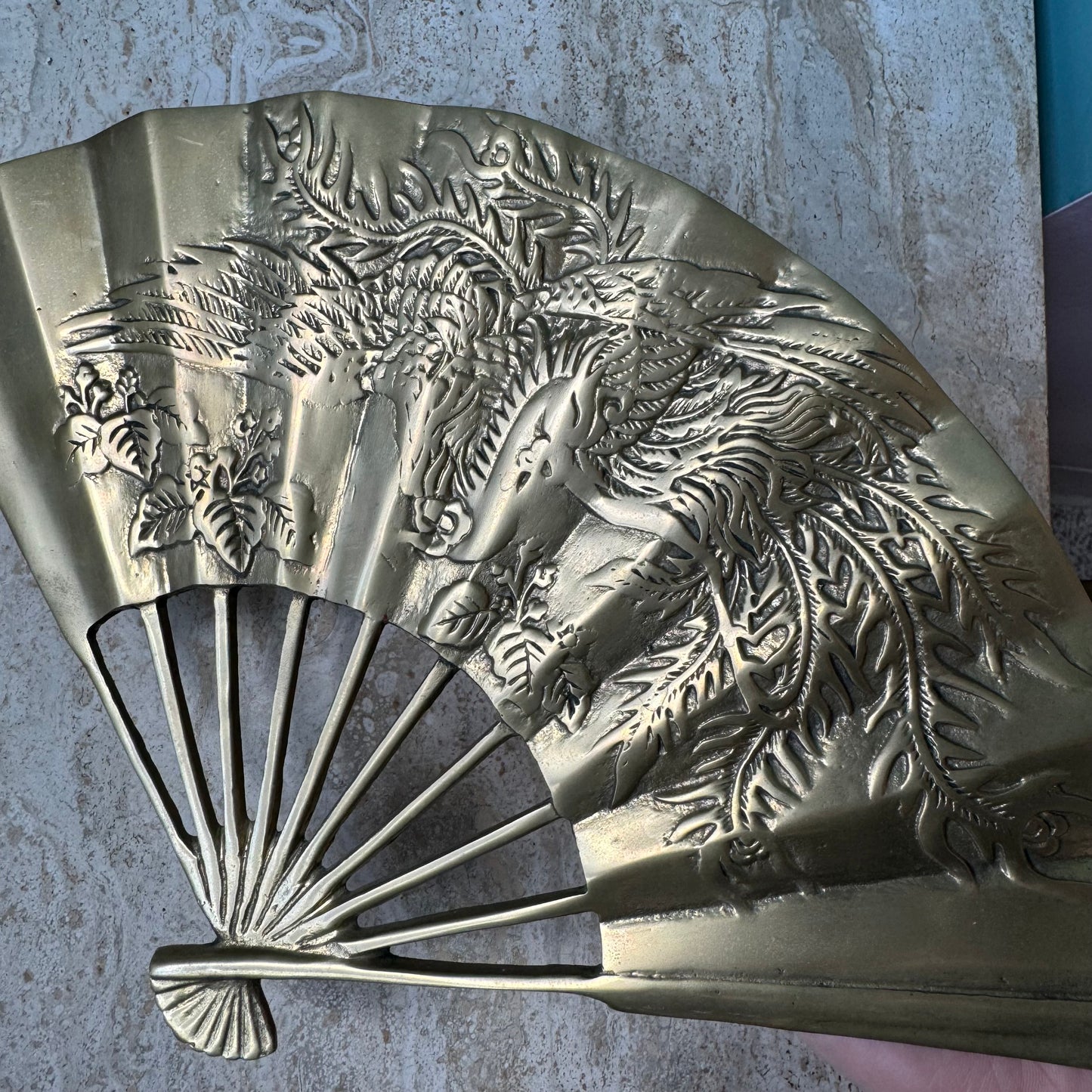 Vintage Brass Chinese Phoenix Decorative Fan