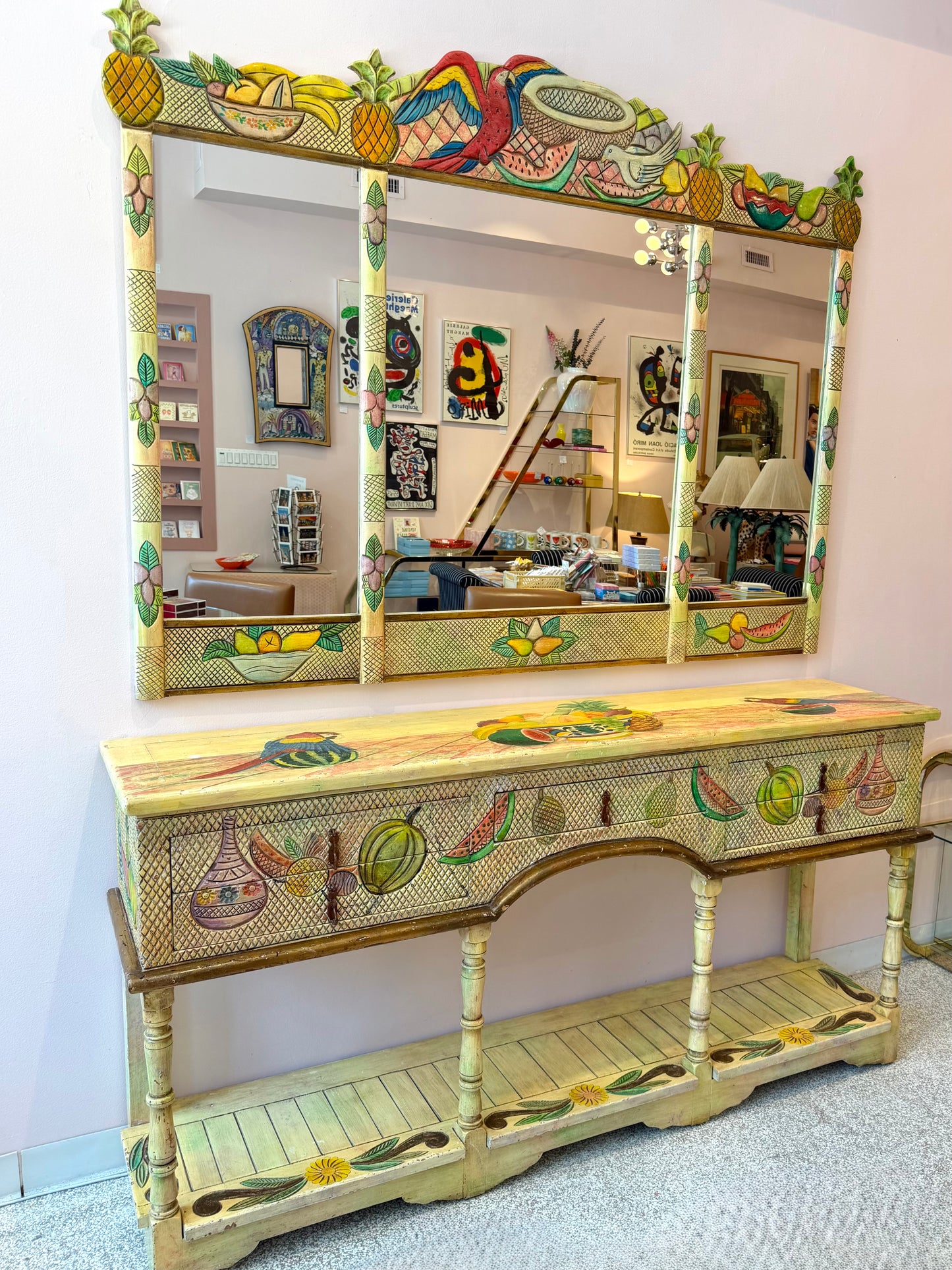 Vintage Hand Crafted Mexican Console and Mirror Set by Diseños Caaesa