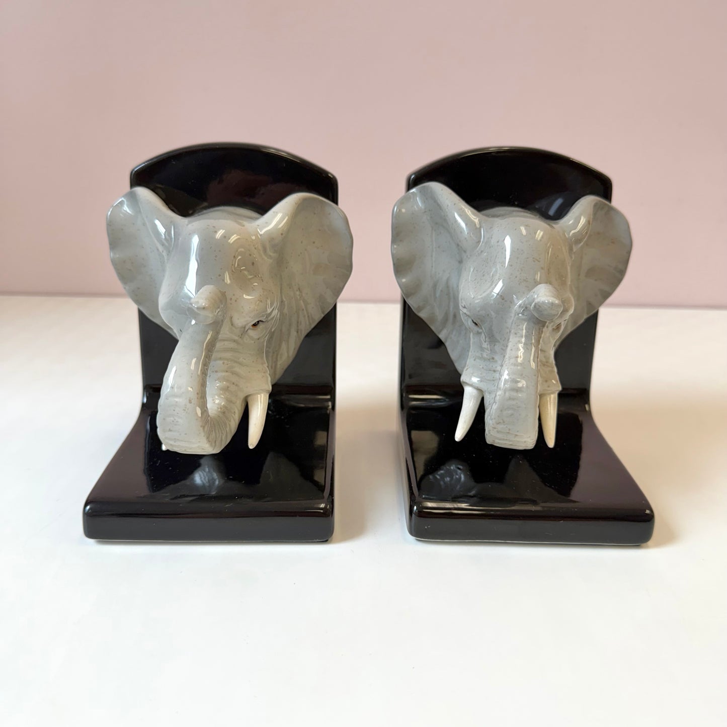 Pair of Vintage Fitz & Floyd Elephant Head Ceramic Bookends