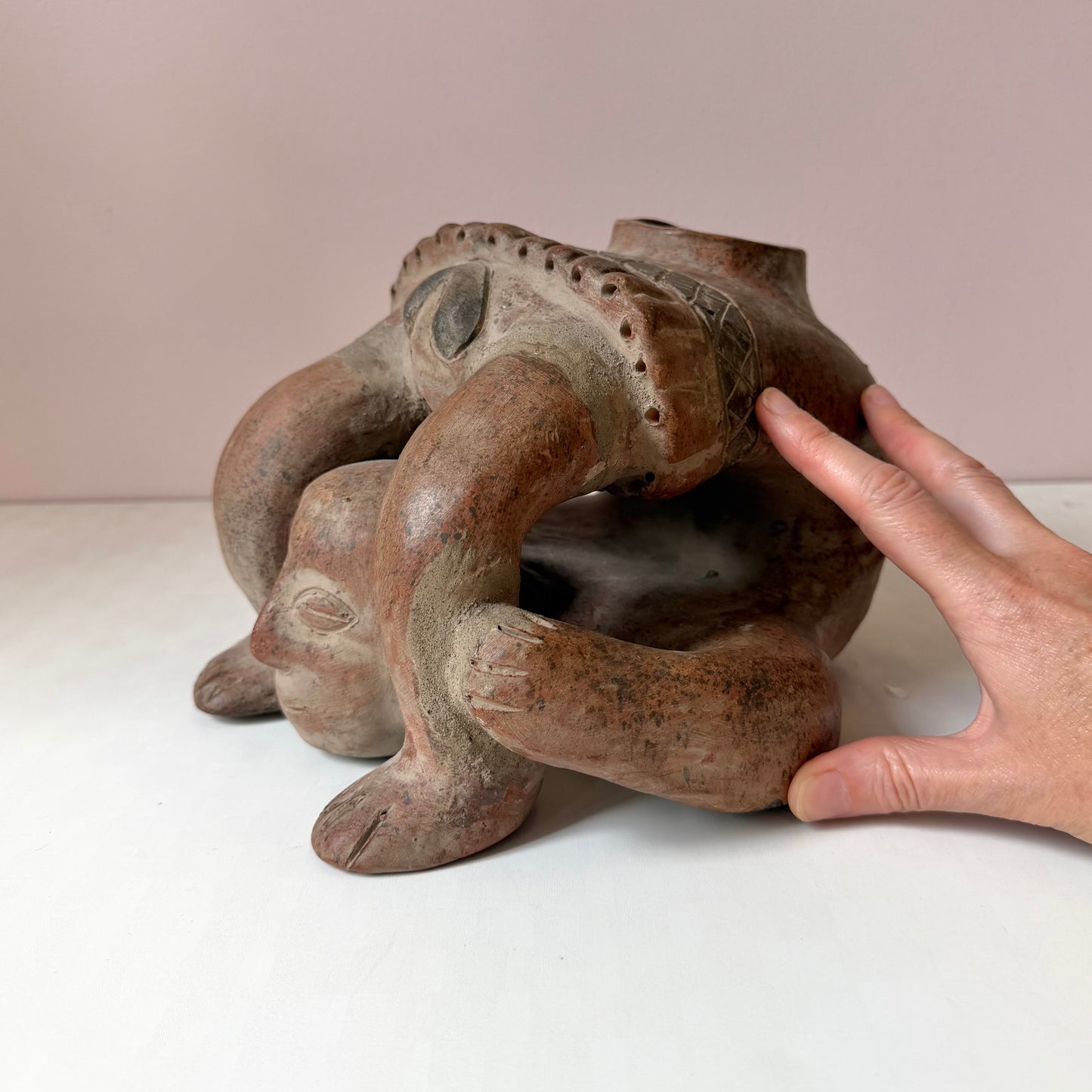 Vintage Mid-Century Mayan-Style Terracotta 'Acrobat' Pottery Vase