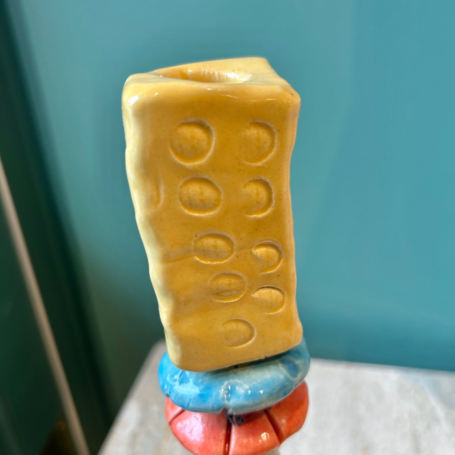 Vintage Pair of Ceramic Sunapple and Company Candlestick Holders