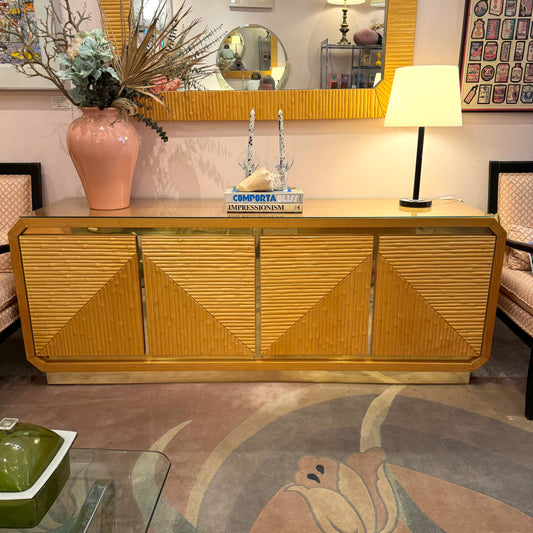 Vintage Karl Springer Style Bamboo and Brass Trim Credenza/Dresser