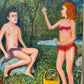 Vintage Original Framed “Couple by a Riverbank 2” Artwork