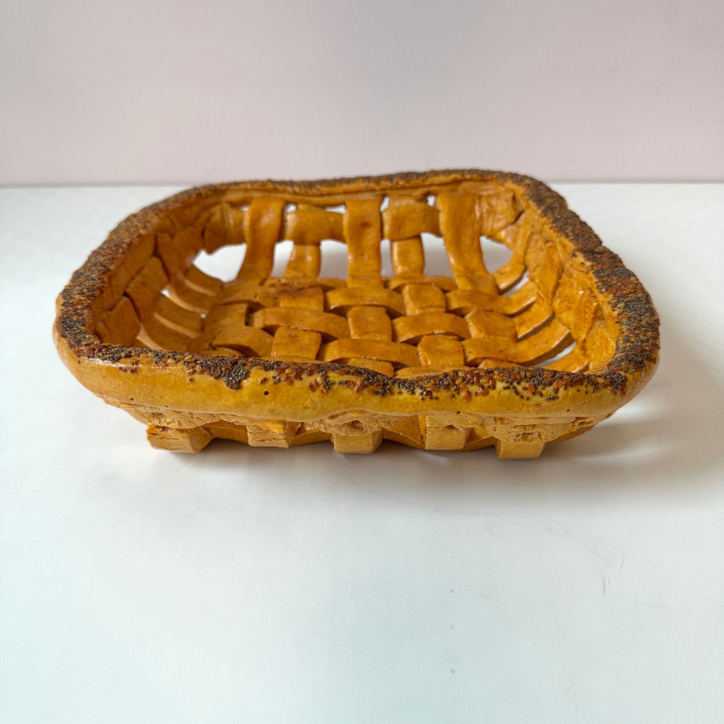 Vintage Poppyseed Salt Dough Woven Bread Bowl