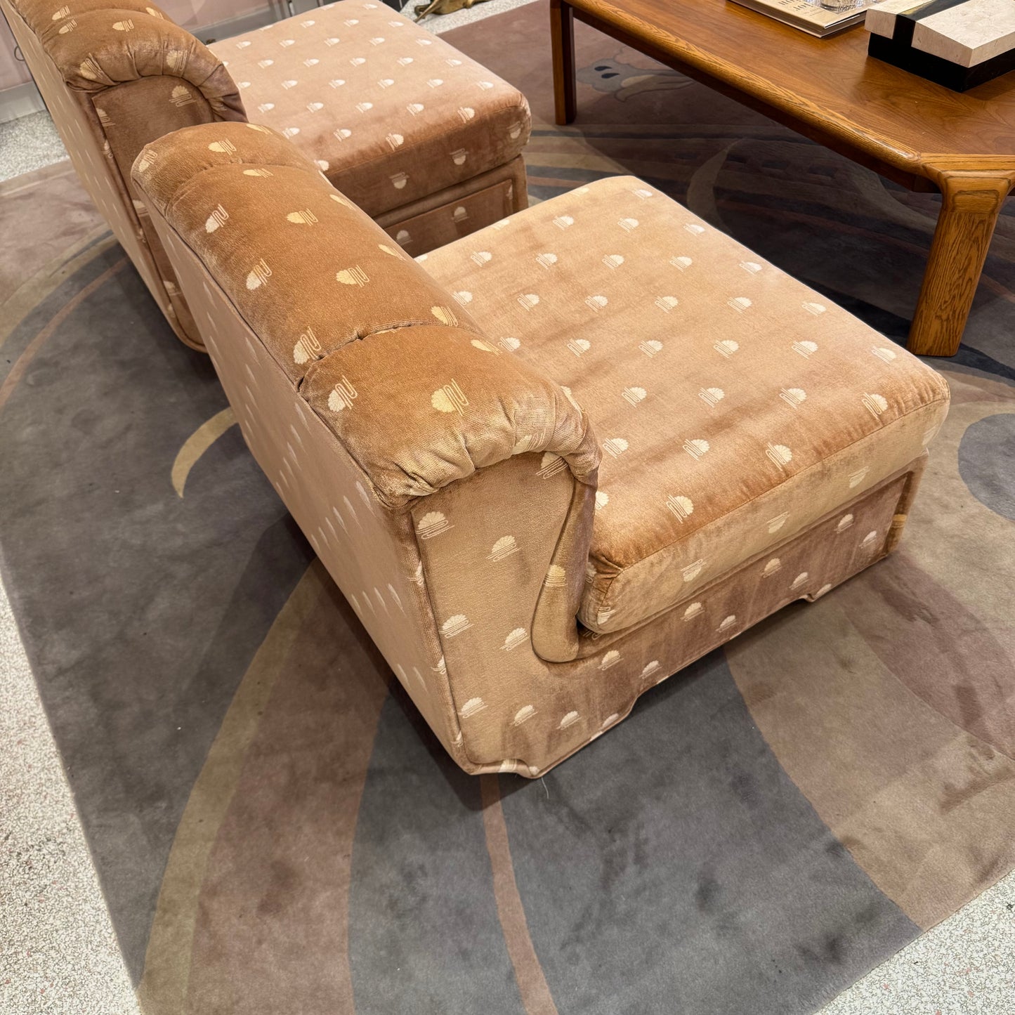 Vintage Champagne Velvet Slipper Chair by Carson's
