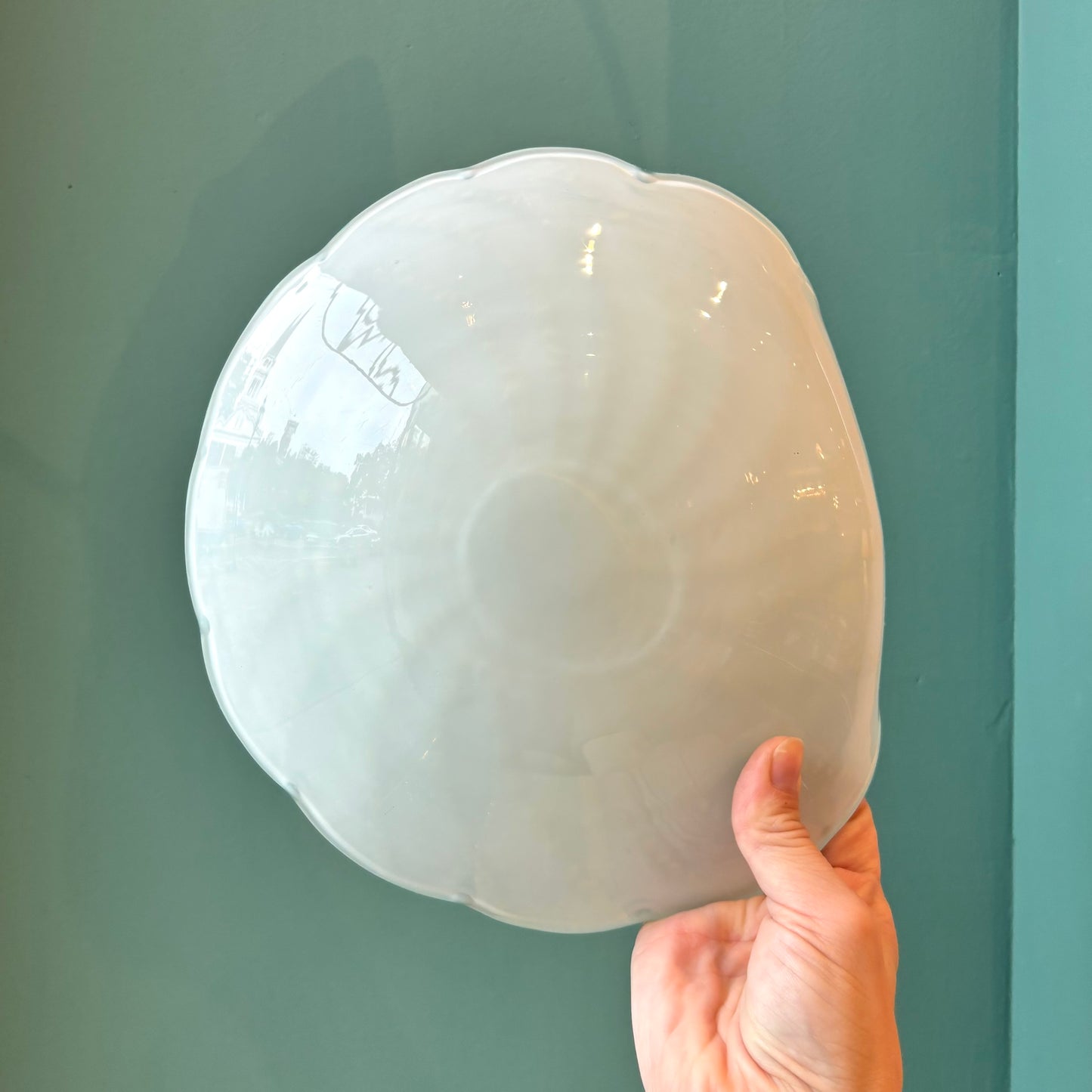 Vintage Murano Glass Large Aqua Green and Silver Leaf Bowl