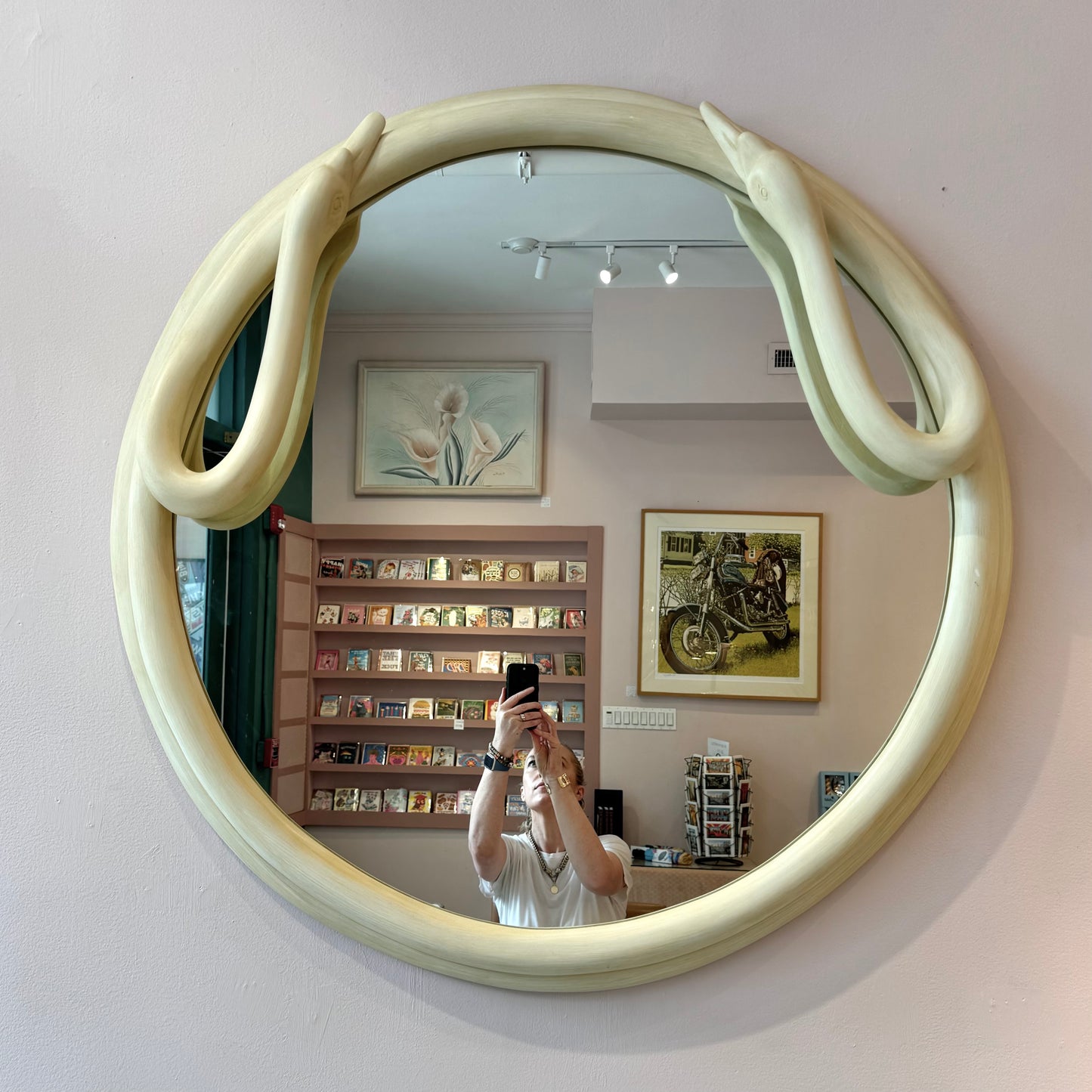 Vintage Circular Cream Swan Mirror