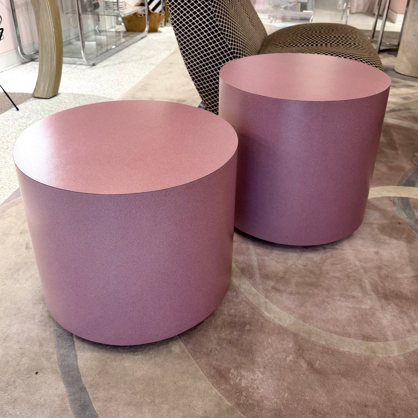 Vintage 1980’s Rolling Mauve Laminate Drum Side Table