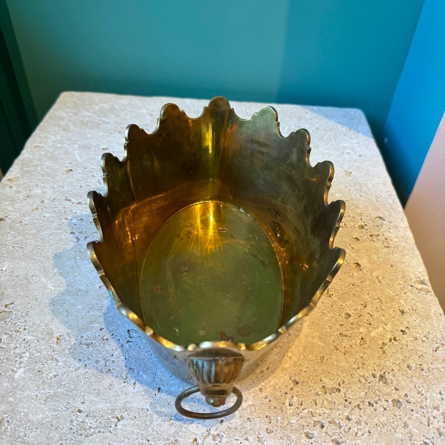 Vintage Brass Crown Planter with Ring Handles