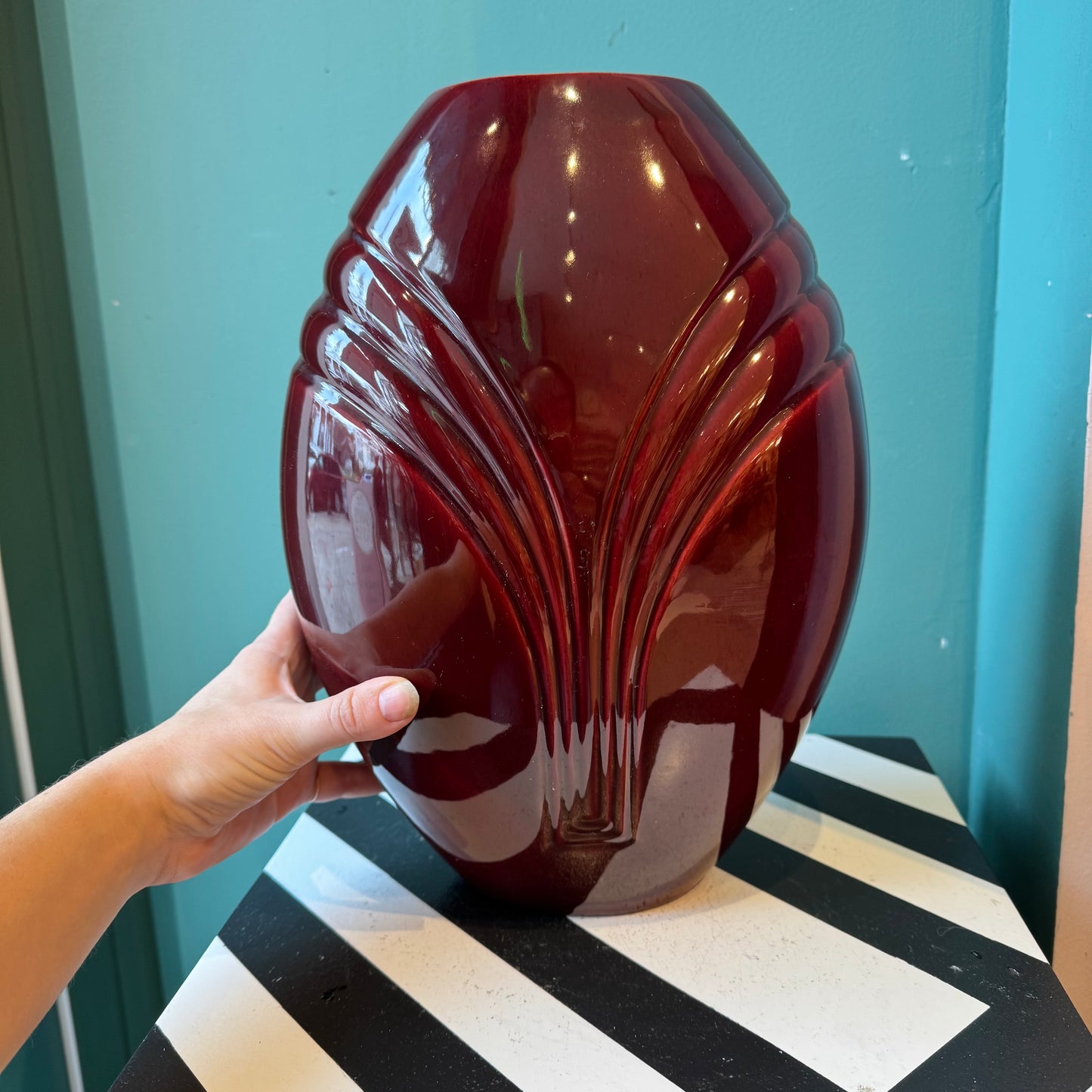 Vintage Burgundy Ceramic Deco Style Vase
