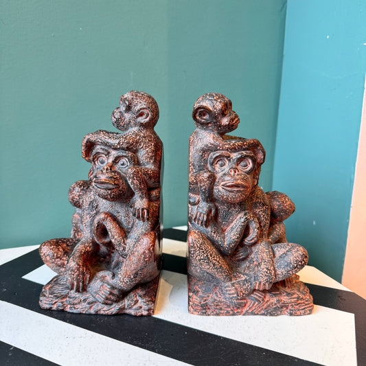 Pair of Vintage Resin Monkey Family Bookends