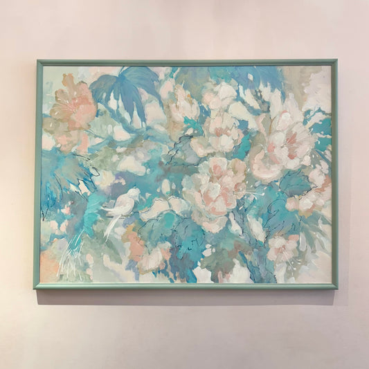 Vintage Teal and Blush Floral Framed Artwork