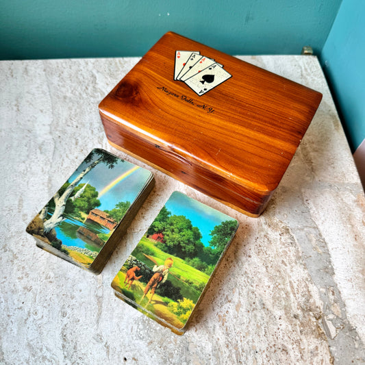 Vintage Lacquered Wood Playing Card Box