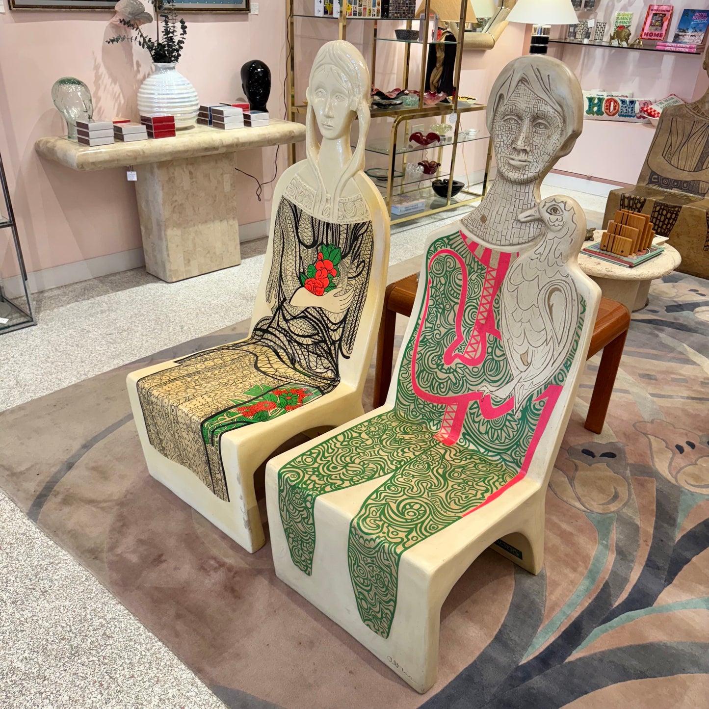 Vintage Pair of Man and Woman Fiberglass "Chairacters" by Altina Schinasi