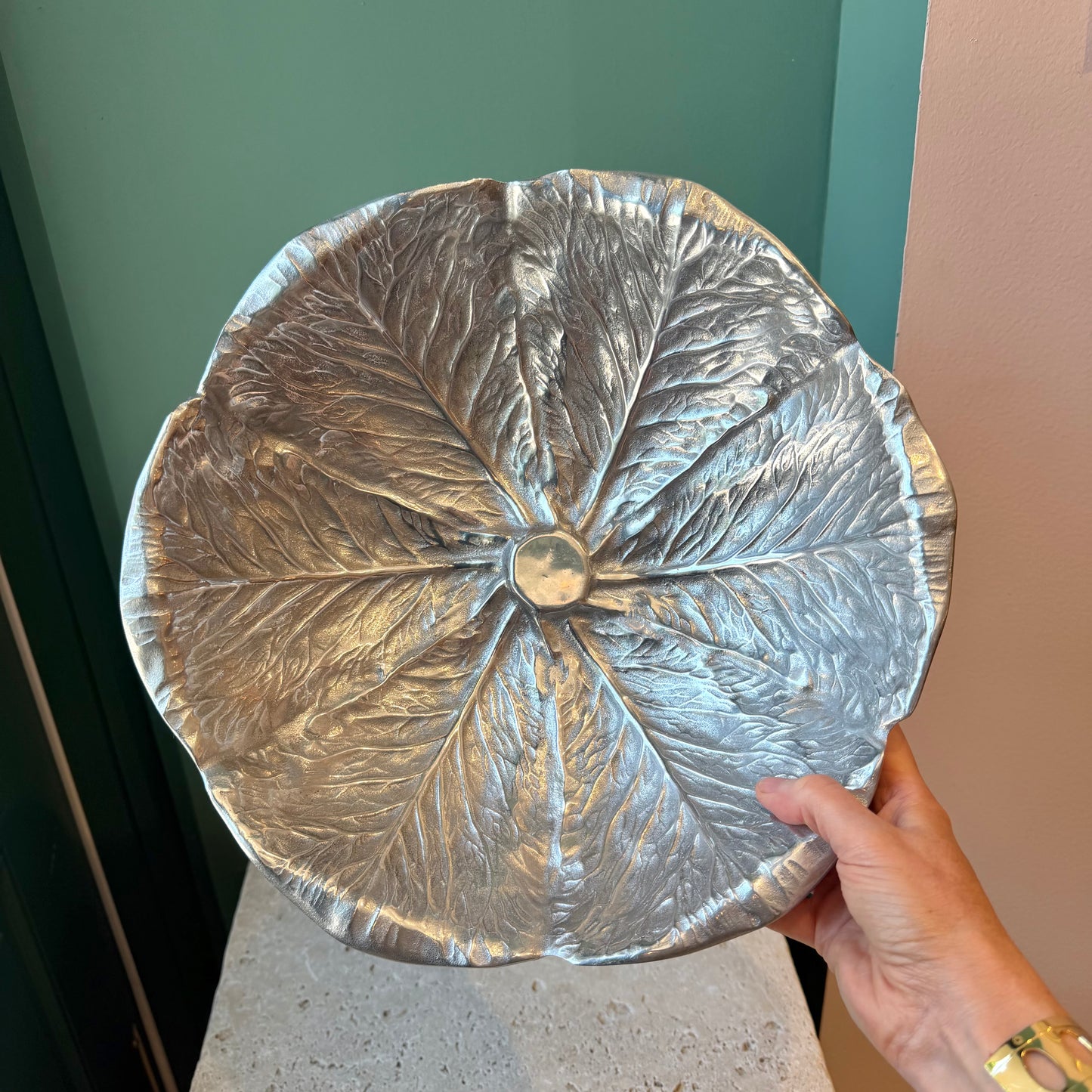 Vintage Wilton Co Pewter Cabbage Leaf Serving Bowl and Utensils