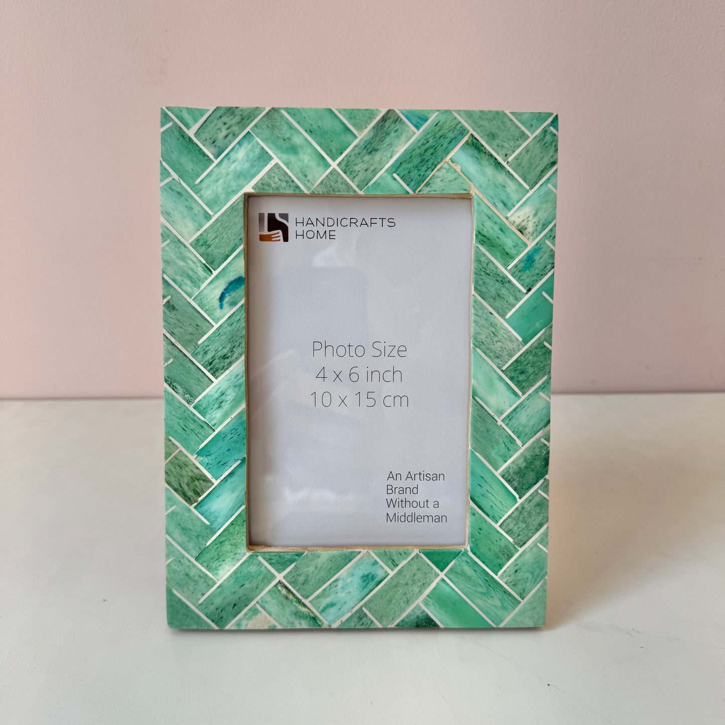 Handmade Green Leaf Bone Inlaid Picture Photo Frame: 4"x6"