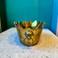 Vintage Brass Crown Planter with Ring Handles