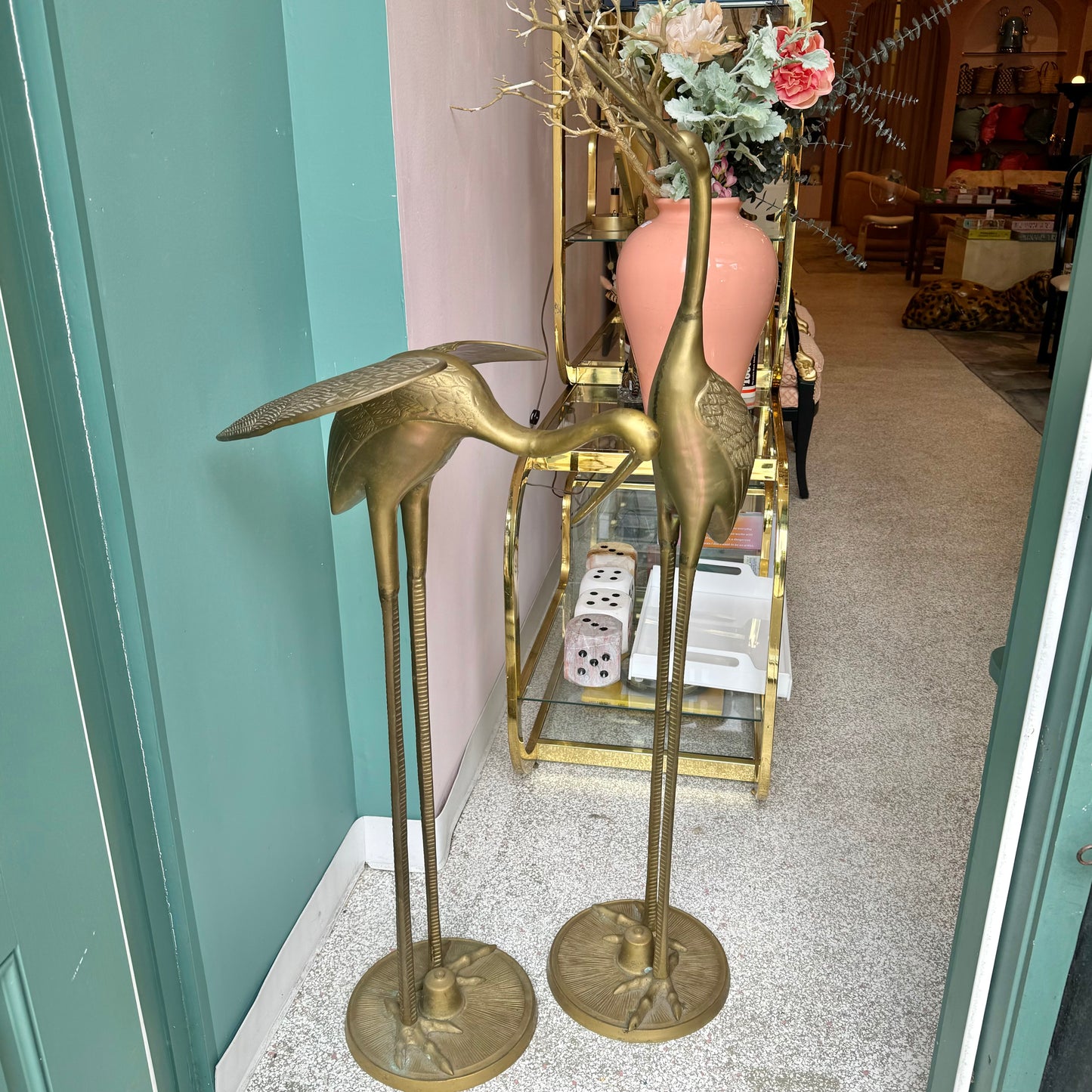 Pair of Extra Large Vintage Brass Crane Birds