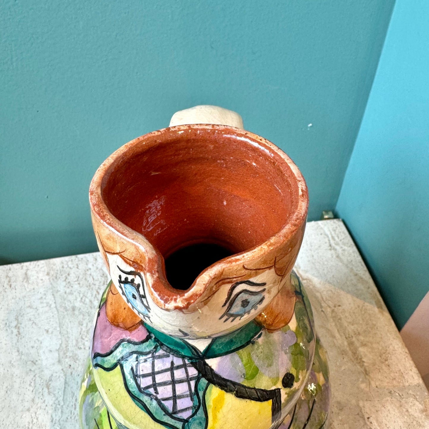 Vintage Portugal Ceramic Decorative Lady Pitcher with Hat - Signed