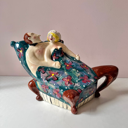 Vintage Large ‘Couple in Bed’ Studio Pottery Ceramic Decorative Teapot
