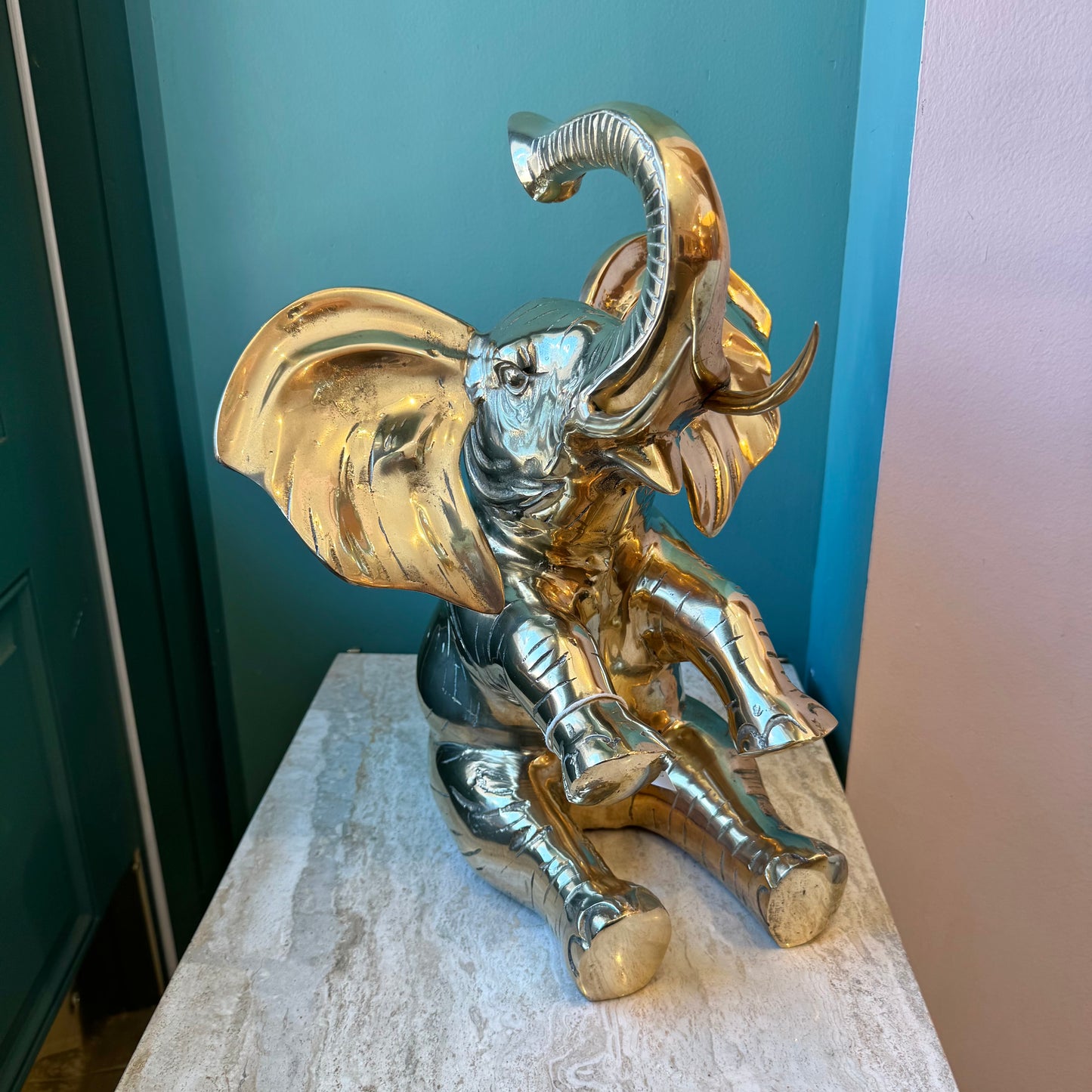 Vintage Extra Large Brass Seated Elephant