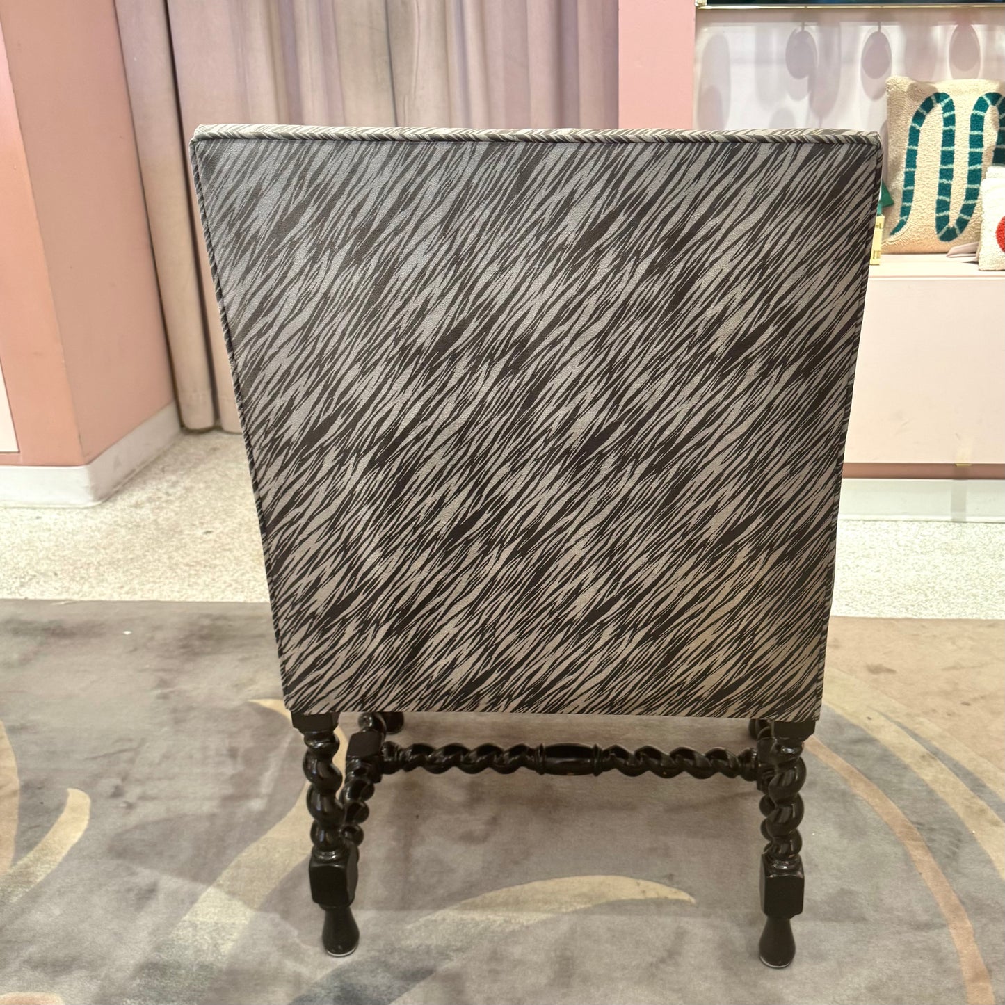 Antique Lions Head Barley Twist Suede Chair/item